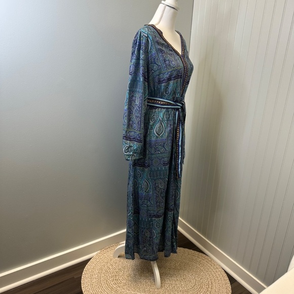 NWT Soft Surroundings V-neck embroidered blue Eugenie Maxi Dress size Small - Picture 2 of 13